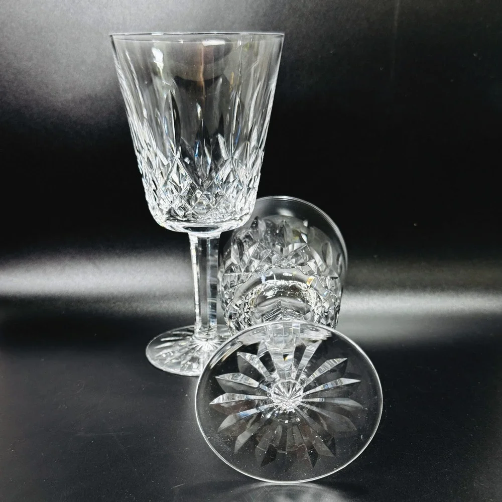 Waterford Crystal Lismore Goblets Vintage Set of 2 Clear Cut Glass Stemware Pair